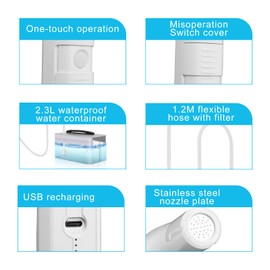 Portable Electric Bidet Sprayer for Travel, Camping, Condo Renters - Soft Pressure Dual Speed Options - Perfect for Personal Hygiene -Tissue Paper Alternative with 2.3Liters Water Storage (White)