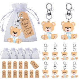 Tenare 40 Sets Baby Shower Favors Guests Return Gifts Including Animal Keychains, Organza Bags and Thank You Tags for Theme Party Favor Boys Girls Birthday Party Supplies