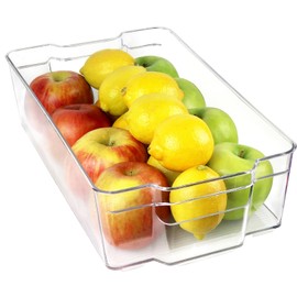 Greenco Refrigerator and Freezer Wide Storage Bin With Handles, 14.8" x 8.3"x 3.75", Clear