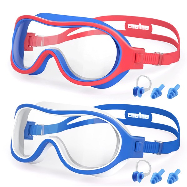 COOLOO Children's Swimming Goggles Pack of 2 Diving Goggles Children 6-16 Years for Unisex Teens Anti-Fog Anti-UV Clear Wide Vision
