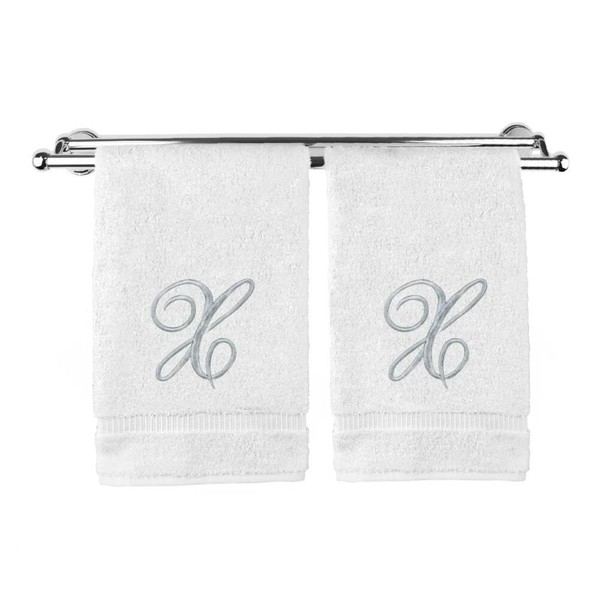 Pretty Monogrammed White Turkish Cotton Bath Hand Towel Set of
