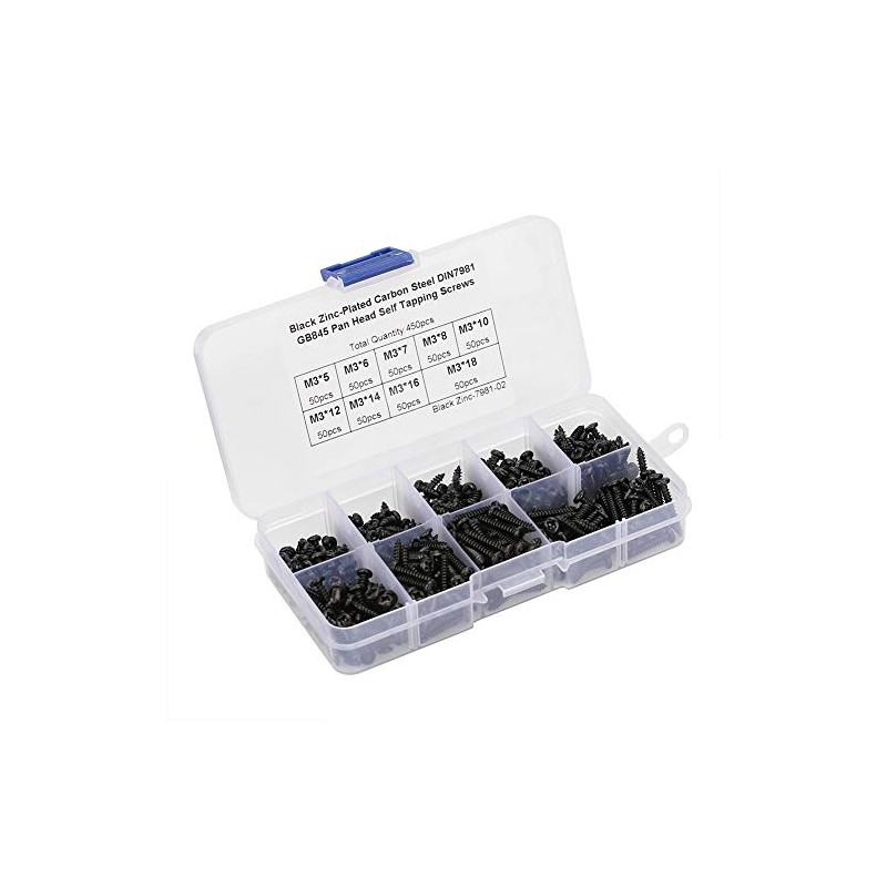 Tornillos Autorroscantes M3, Acero Inoxidable Negro de 450 Piezas M3