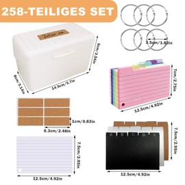 RISAKOGO Index Cards Box, 245 Index Cards + 6 Rings + 6 Stickers Flashcards for On the Go Learning Notes School Supplies Office Home