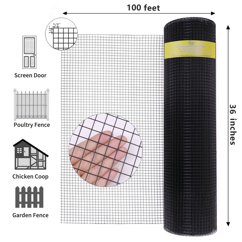 TUOKS 36'' x 100' 1/2inch Hardware Cloth 19 Gauge Black