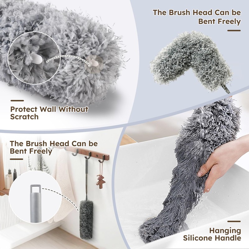 Overcomo 2-in-1 Extendable Long Feather Microfibre Duster&Cobweb Brush Set