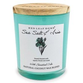 Red Leaf Home Sea Salt and Iris Jar Candle | Wooden Lid, Large | Aromatherapy | Botanical Collection | 15.5oz
