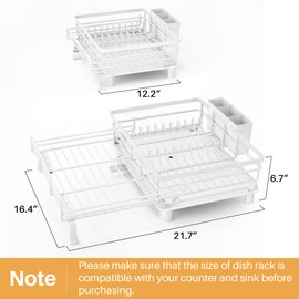 SNTD Dish Drying Rack - Extendable Dish Rack, Large Sink Drying Dish Drainer for Kitchen Counter, Stainless Steel Dish Strainer with Utensil Holder (White)