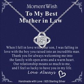 MomentWish Love Knot Necklace, Valentine's Gift for Women, 1Carat Moissanite Necklaces for Her, Simulated Diamond 925 Sterling Silver Infinity Love Necklace-To My Best Mother in Law