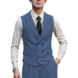 Zeattall - Chaleco de lana para hombre, diseño de espiga, Azul/claro, X-Large