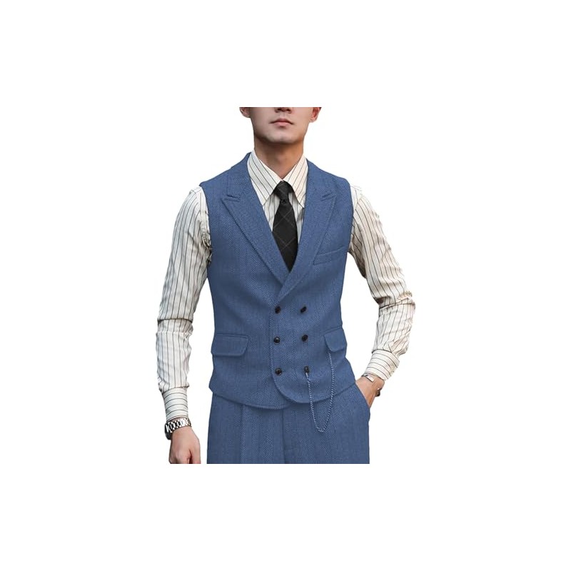 Zeattall - Chaleco de lana para hombre, diseño de espiga,