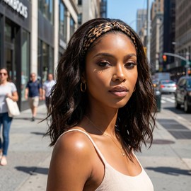 Brown Headband Wigs for Black Women 14inch Head Band Wig Synthetic Short Curly Wavy Bob Wigs for Black Women Natural Looking Half Wigs with Headband for Daily Use(Dark Espresso Brown)
