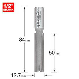 Trend Professional Two Flute Router Cutter, 1/2 Inch Shank, 12.7mm Cut Diameter & 50mm Cut Length, Tungsten Carbide Tipped, 3/83MX1/2TC