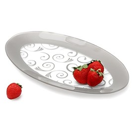 GAC Tempered Glass Oval Platter Serving Tray and Decorative Plate Unbreakable - Chip Resistant - Oven Proof - Microwave Safe - Dishwasher Safe - Stackable (silver)