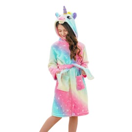 Doctor Unicorn Girls Fleece Hooded Robe Toddler Warm Fuzzy Bathrobe Pink 2 3-4 Years