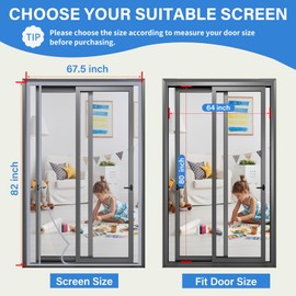 LONGEAS Magnetic Screen Door Left Right Side Opening Upgraded PET Mesh Greater Than Fiberglass and Polyester,Keep Bugs Out,Pet & Kid Friendly,Suitable for Sliding Doors,Patio French Doors-64" X 80"
