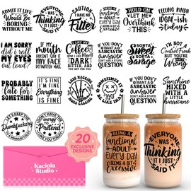 Kaciola Studio Sarcastic Quotes UV DTF - Envolturas para tazas de 16 onzas - 20 hojas divertidas divertidas y sarcásticas temáticas, calcomanías de humor negro UV DTF impermeables para frotar en las