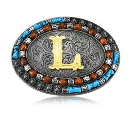 KOORASY Western Initial Letter ABC to XYZ Belt Buckle, Native American Turquoise Capital Belt Buckle Jeans Accessory, L