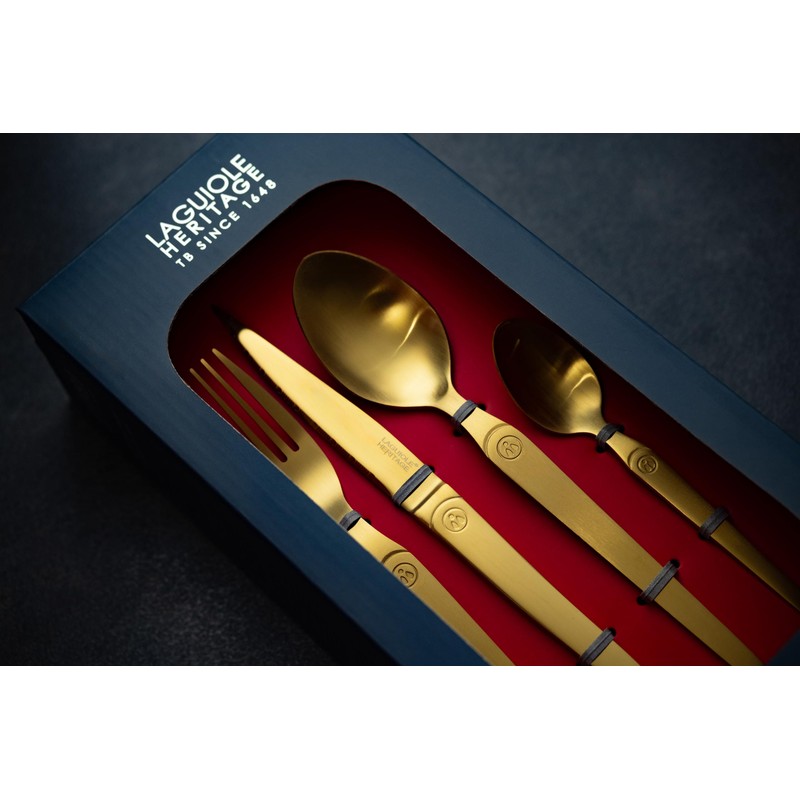 Laguiole Heritage Gold Dinerware Set; Premium Stainless Steel Knives, Forks,