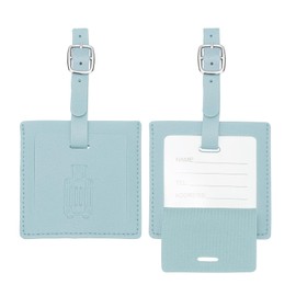 PATIKIL Suitcase Tags, Light Blue Square Leather Luggage Name Tags Airplane Travel Business Trip Essentials with Private Protection for Flying Hotel Check in Luggage Bags Men Women, 2 Pcs