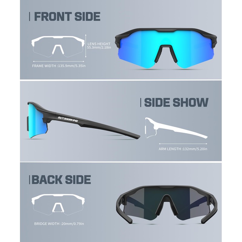 OUTDOORKING Sunglasses-for-Men Sports Sun-Glasses Polarized-Sunglasses-Men: UV400 Protection for Running Baseball