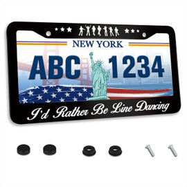 I'd Rather Be Line Dancing License Plate Frame Dance License Plate Holder Stainless Steel Rust-Proof Auto Parts Decoration with Screws License Plate Cover for Men Women Youth 12x6 Inch