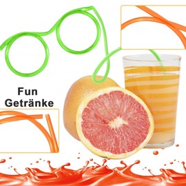 Glasses Straw, 12 Pieces Straw Glasses, Reusable Straw Glasses, Flexible Multicoloured Straws, 8 Colours for Birthday Parties and Family Celebrations