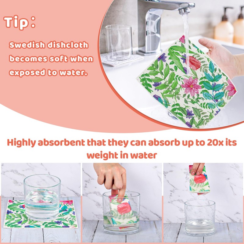 6 Pack Swedish Dishcloths for Kitchen, Reusable Paper Towels Swedish