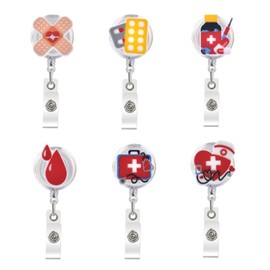 6 x Nurse Badge Holder | Doctor Badge Holder Reel Retractable Name Acrylic Tags Clips Holder for Nurses Teacher Pediatric Work Funny Lanyard Gifts Essentials Accessories