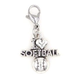 I Love Softball Sports Stainless Steel Clasp Clip on Charm 81B