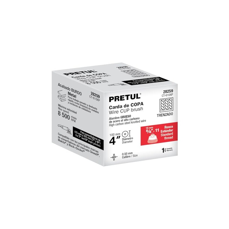 Pretul CT-610XP, Carda copa 4" alambre trenzado grueso eje 5/8"