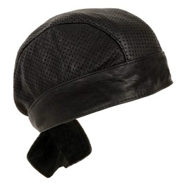 Milwaukee Leather SH324 Unisex Black Perforated Leather Motorcycle Skull Cap - One Size