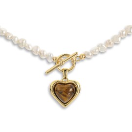 XXKOTWA Freshwater Pearl Heart Necklace for Women Tiger Eye Boho Choker Necklace Necklace for Women Jewelry Gift Gift for Birthday Anniversary Mother's Day