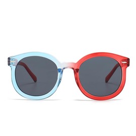 ZFVTFC Round Sunglasses with Two-Tone Blue and Red Frame, Dark Gray Lenses, Fashion Eyewear, Red/Blue