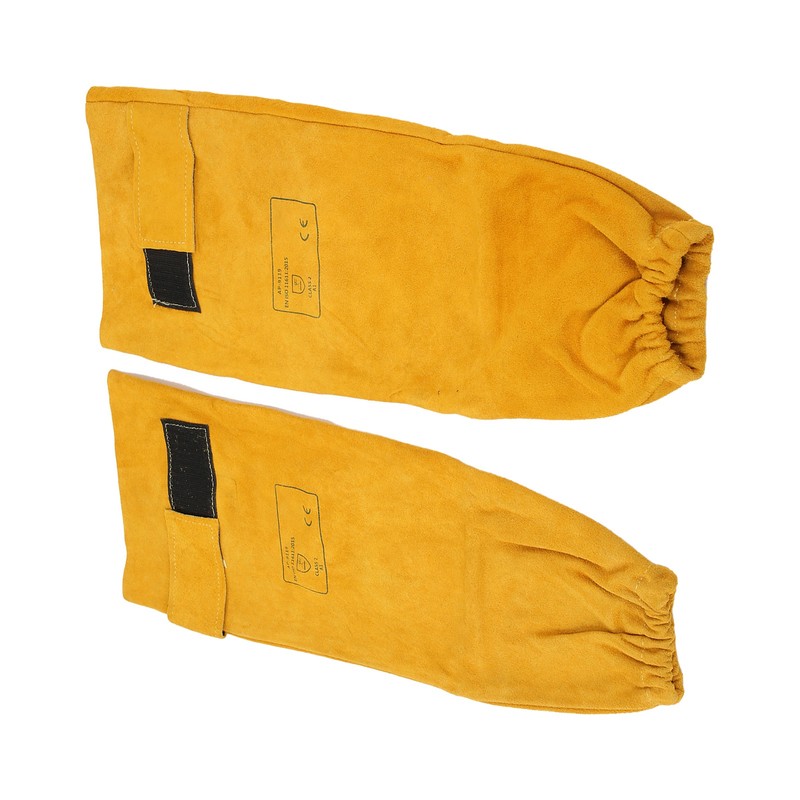 Pair Welding Sleeve Cowhide Wearproof Heat Resistant Golden Yellow for