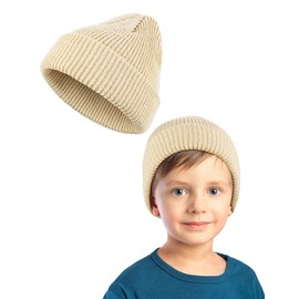 Kiiwah Unisex Beanie Children's Baby Warm Winter Hat, Double Layer Knitted Hat for Boys and Girls, beige