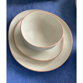 Dafuceramic Stoneware Dinnerware Set for 4, 12 Piece Plates and Bowls Set with Glazed Rim,Chip & Scratch Resistant Plates Sets, Dishwasher Microwave Safe Dishes (Light Beige)
