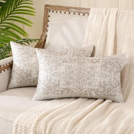 Miuyunya Set of 2 Ethnic Cushion Covers, Beige Cream, 50 x 30 cm, Boho Cushion Covers, Sofa Cushion, Double-Sided Pattern, Bohemian Decorative Cushion, Oriental Cushion Cover, Decorative for Summer