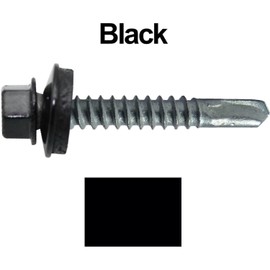 12 x 1-1/2" Black Type 3 Metal Roofing Screws - Hex Head Drill Point - 9/16" EPDM Washer 1 x 250 Count Bag - 250 Screws