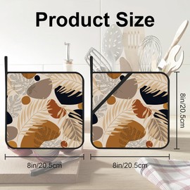 Boho Abstract Geometric Tropical Leaves Pot Holders for Kitchen Heat Resistant Pot Holders Set of 2 Oven Hot Pads Pot Holders for Cooking Baking BBQ Gifts for Women