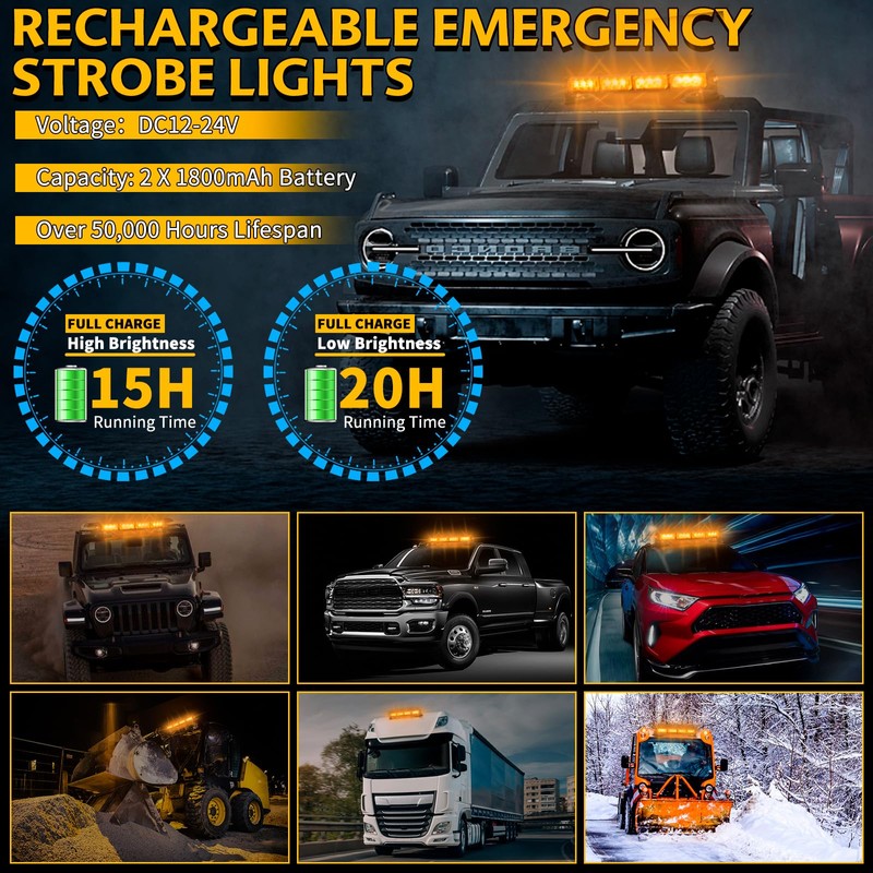 OPL5 Rechargeable Emergency Strobe Light,12 LED Rooftop Emergency Hazard Strobe