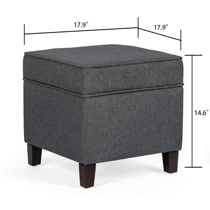 Asense Fabric Square Storage Ottoman Cube Foot Rest, Dark Grey