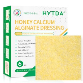 Apósito de miel de Manuka y alginato de calcio para heridas, 7,6 x 7,6 cm, paquete de 6 unidades. Cuidado de heridas para una cicatrización húmeda. Apósito altamente absorbente con alginato de c