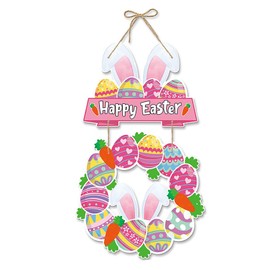 Easter Door Decorations,SWEKKE Egg Easter Wreath for Front Door, Paper Jam Easter Bunny Decor Door Sign 18.5x11.2 Inch, Cute Easter Welcome Door Sign Easter Decorations,Easter Welcome Door Sign
