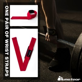 METEOR Weightlifting Straps for Grip and Stability, 60cm Cotton Blelnd Wrist Straps, Lifting Straps, Weight Straps with Soft Padding for Deadlifts, Powerlifting, and Gym Workouts (Red-1 Pair)