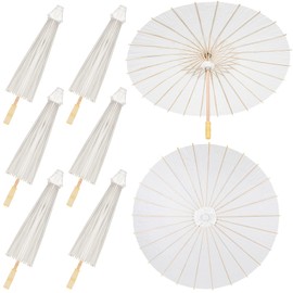 Sadnyy 33 Inches Paper Umbrellas Paper Decorative Chinese Japanese Parasol Umbrella DIY Oiled Painting Umbrellas Crafts for Wedding Bridal Party Decor(White,6 Pack)