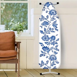 Nuxovilar White Background with Blue Floral Vines Ironing Board Cover, 15×54inch, This Cover Fits Most Standard Boards, Dust - Proof Ironing Accessory for Home Decoration