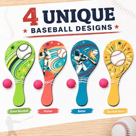 byvood 16 Pcs Baseball Wooden Paddle Ball with String, Retro Sports-Themed Paddle Balls Bulk for Team Events, Baseball Party Supplies, Indoor Outdoor Activities