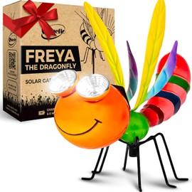 Shefio Solar Garden Dragonfly Stake Lights – Delightful Metal Yard Art Decor with Colorful Look & Personalities - Outdoor Fall Decoration, Lawn Ornament - Unique Gift