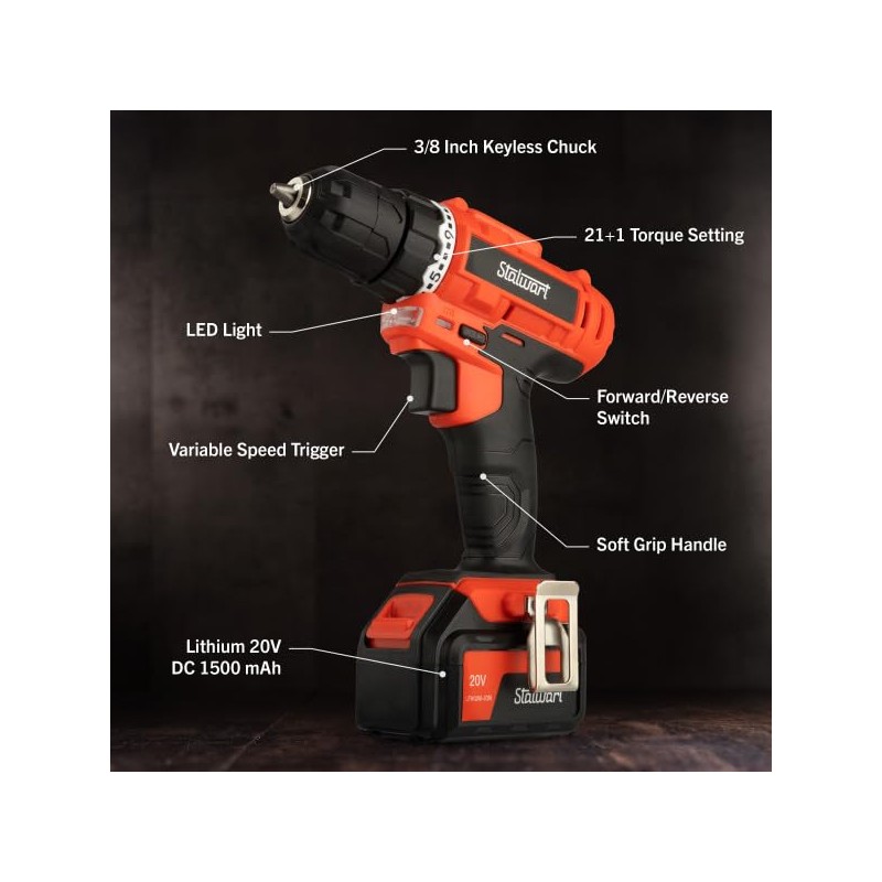 71-Piece Drill Set - 20V Cordless Drill with 21+1 Torque