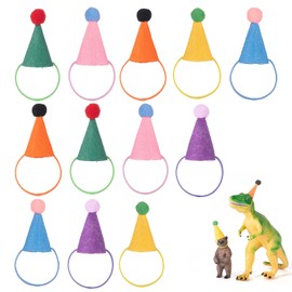 12 mini sombreros de fiesta para animales de peluche, figuras de juguetes, dinosaurios, sombreros pequeños para manualidades, decoración colorida para fiestas de muñecas, sombrero de cono